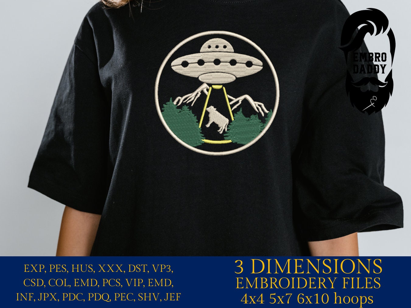 Machine Embroidery files, cow Alien abduction, PES, xxx, hus & more