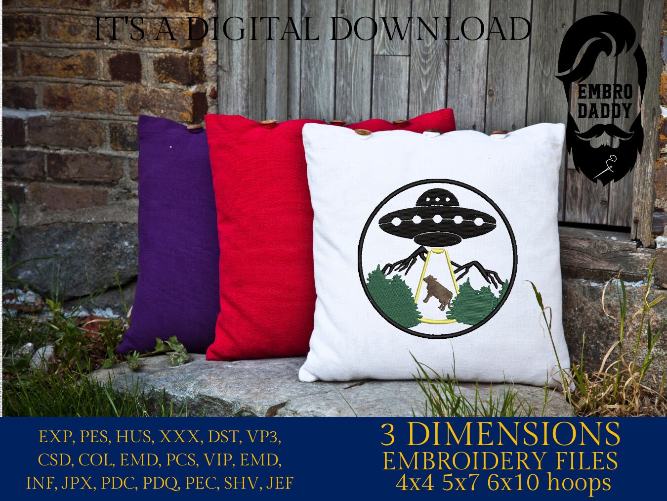 Machine Embroidery files, cow Alien abduction, PES, xxx, hus & more