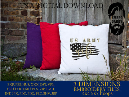 Machine Embroidery files, USA flag US Army wife, PES, xxx, hus & more, embroidery files