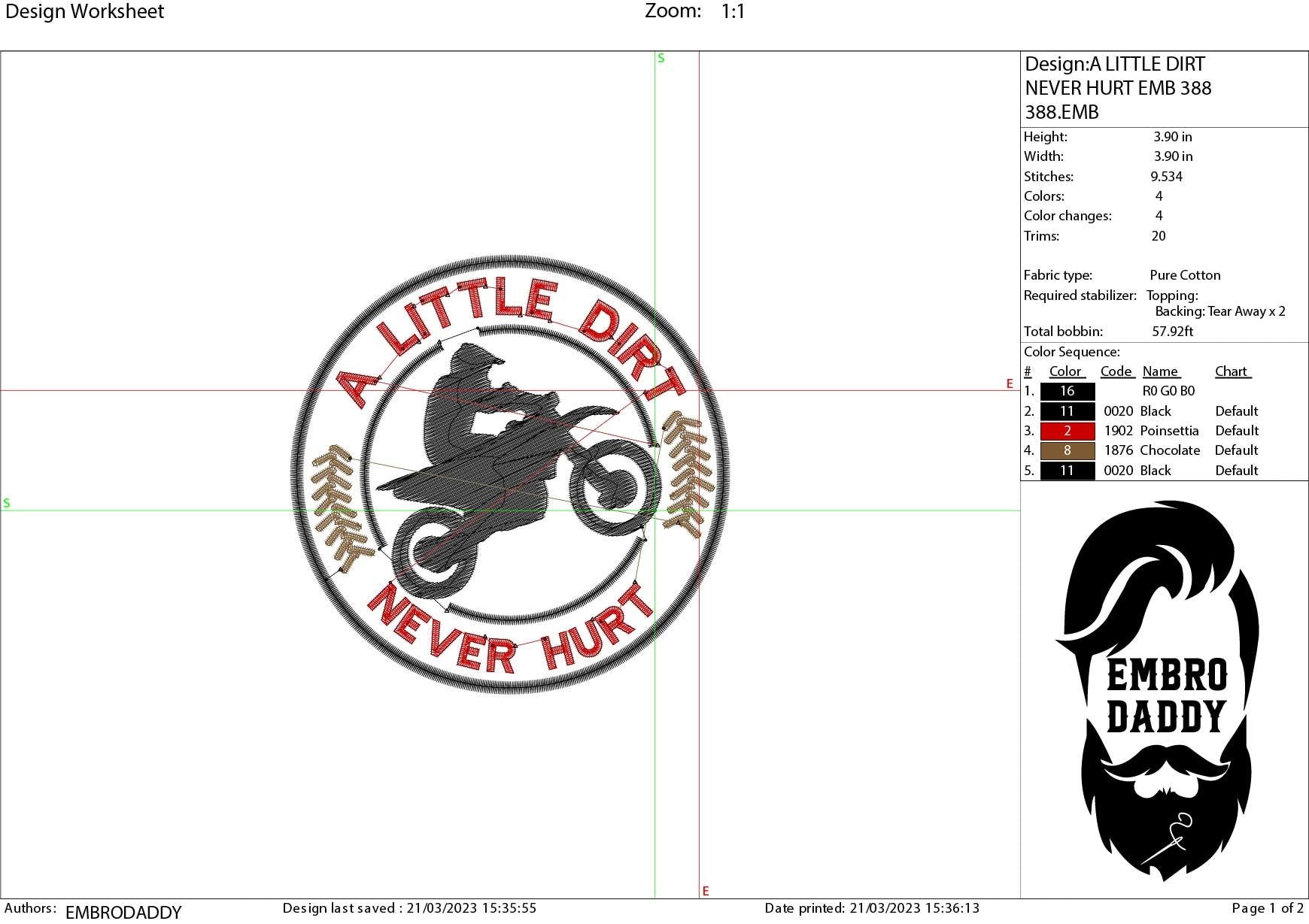 Machine Embroidery files, A Little Dirt Never Hurt, Motocross, Motorcycle, dirt bike, racing PES, xxx, hus & more