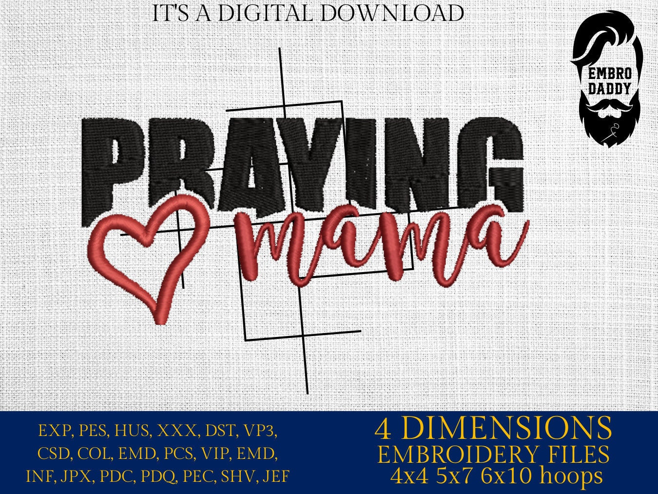 Machine Embroidery files, praying mama, PES, xxx, hus & more