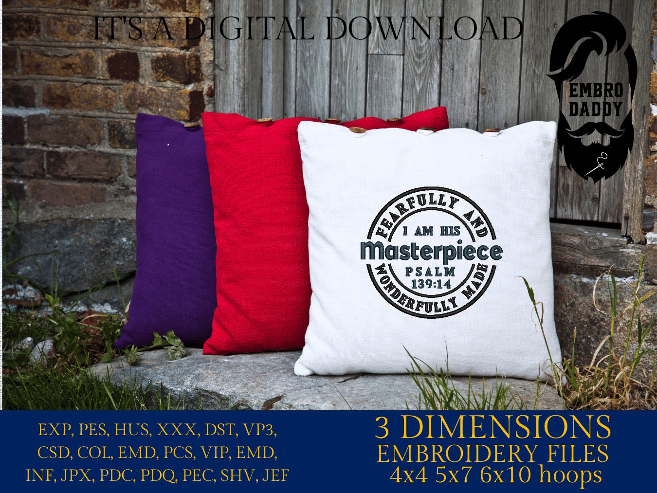 Machine embroidery files, I Am Fearfully And Wonderfully Made , Psalms 139:14 PES, DST, hus & more