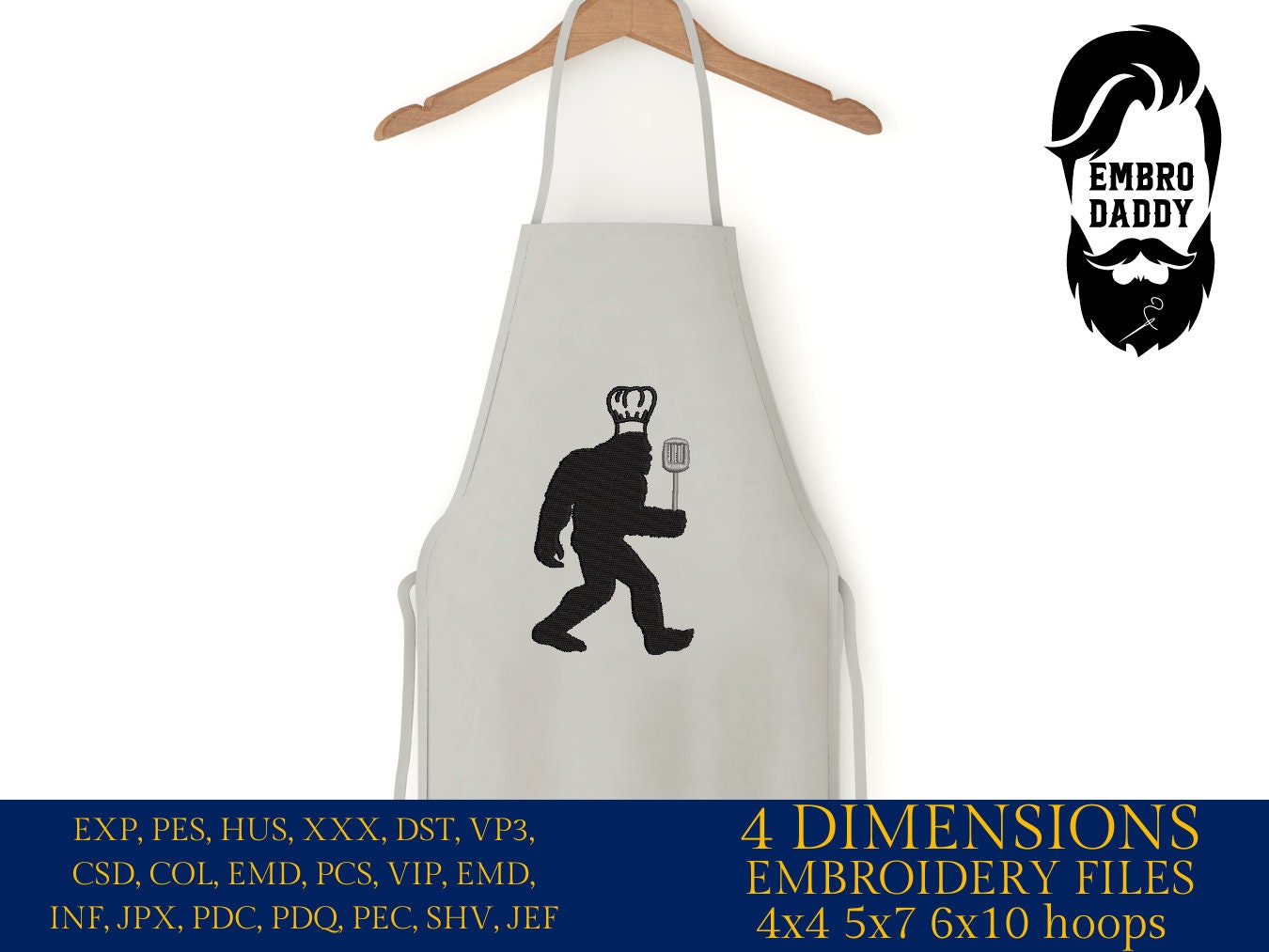 Machine Embroidery files, Bigfoot chef, Bigfoot pes, Big Foot, Yeti, Sasquatch PES, xxx, hus & more