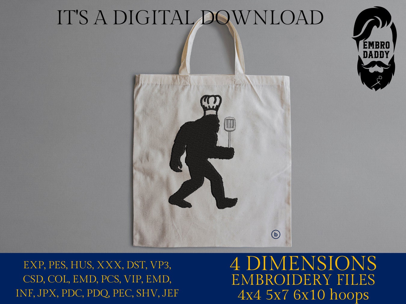 Machine Embroidery files, Bigfoot chef, Bigfoot pes, Big Foot, Yeti, Sasquatch PES, xxx, hus & more