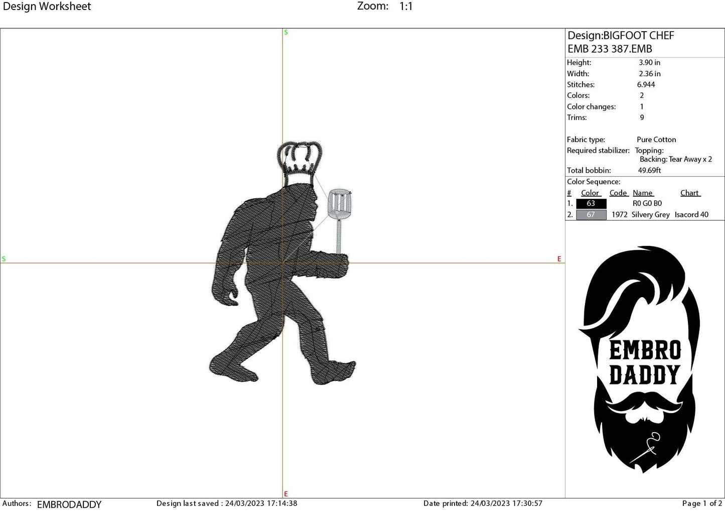 Machine Embroidery files, Bigfoot chef, Bigfoot pes, Big Foot, Yeti, Sasquatch PES, xxx, hus & more