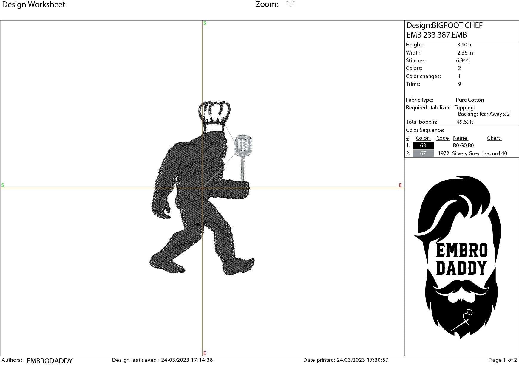 Machine Embroidery files, Bigfoot chef, Bigfoot pes, Big Foot, Yeti, Sasquatch PES, xxx, hus & more