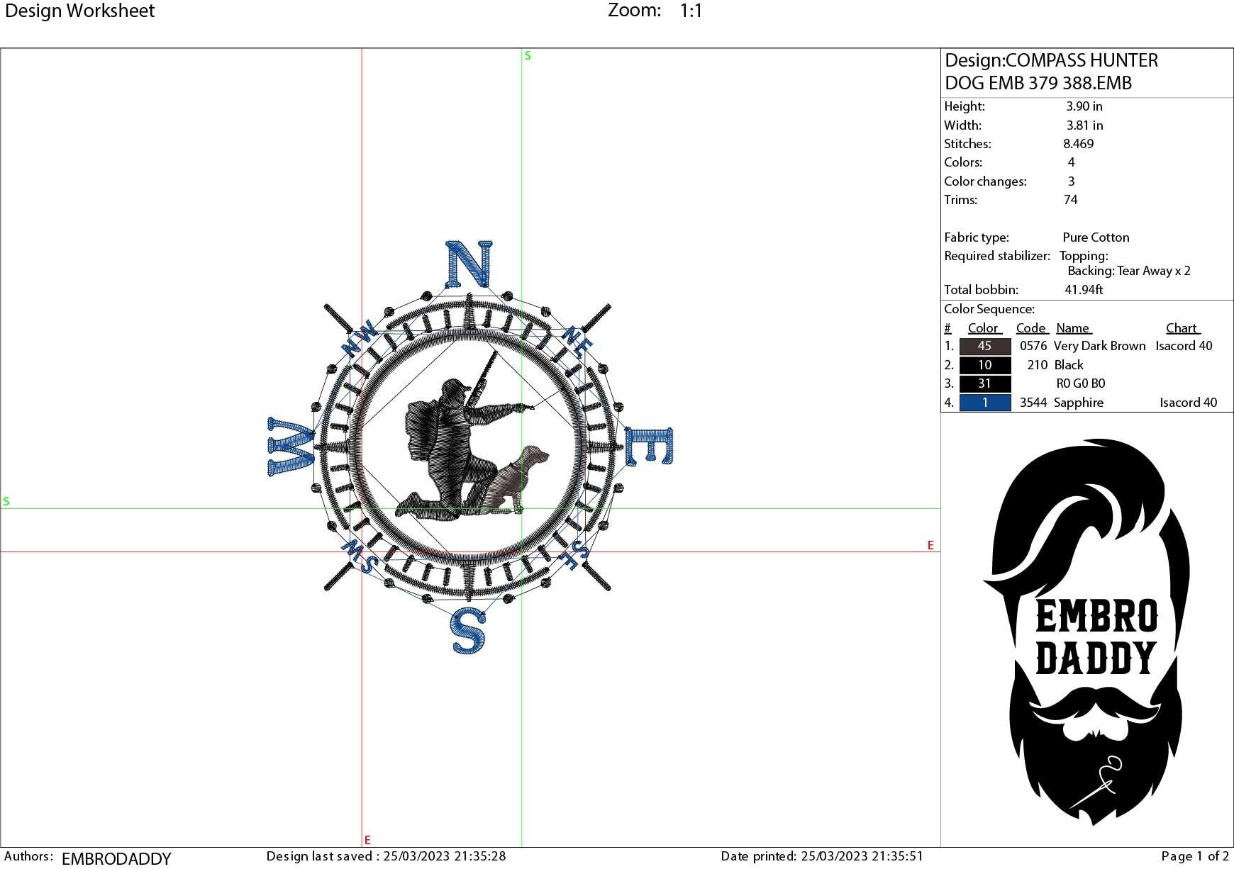 Machine Embroidery files, Hunter with dog, Compass, PES, xxx, hus & more