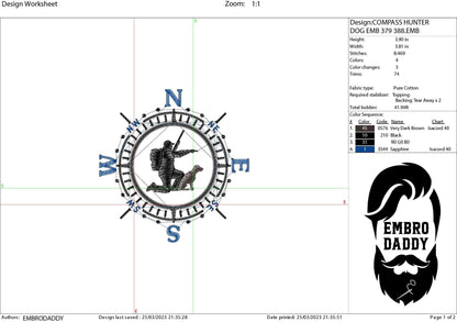 Machine Embroidery files, Hunter with dog, Compass, PES, xxx, hus & more