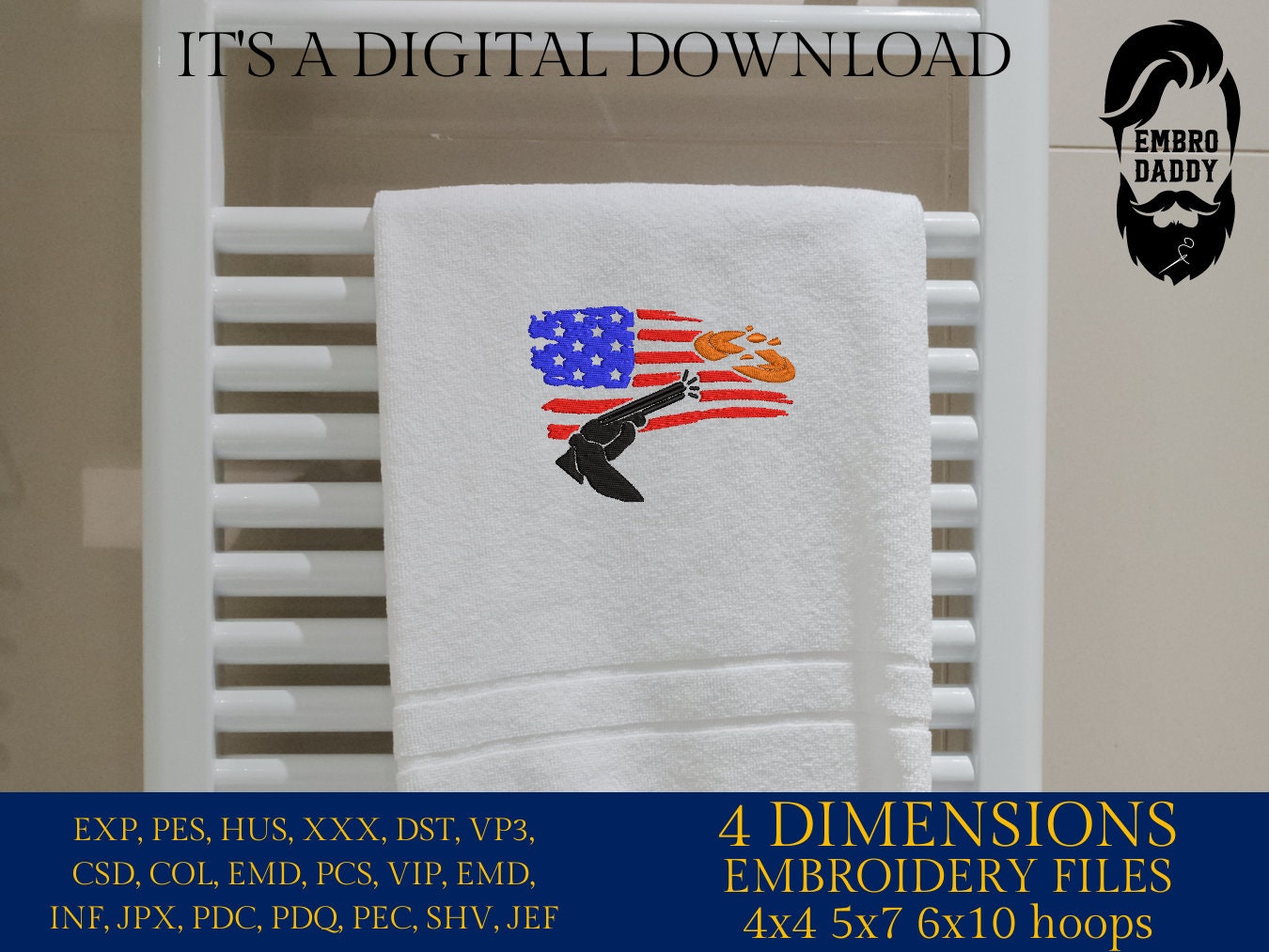 Machine Embroidery files, Usa flag Trap shooting embroidery files, PES, xxx hus & more