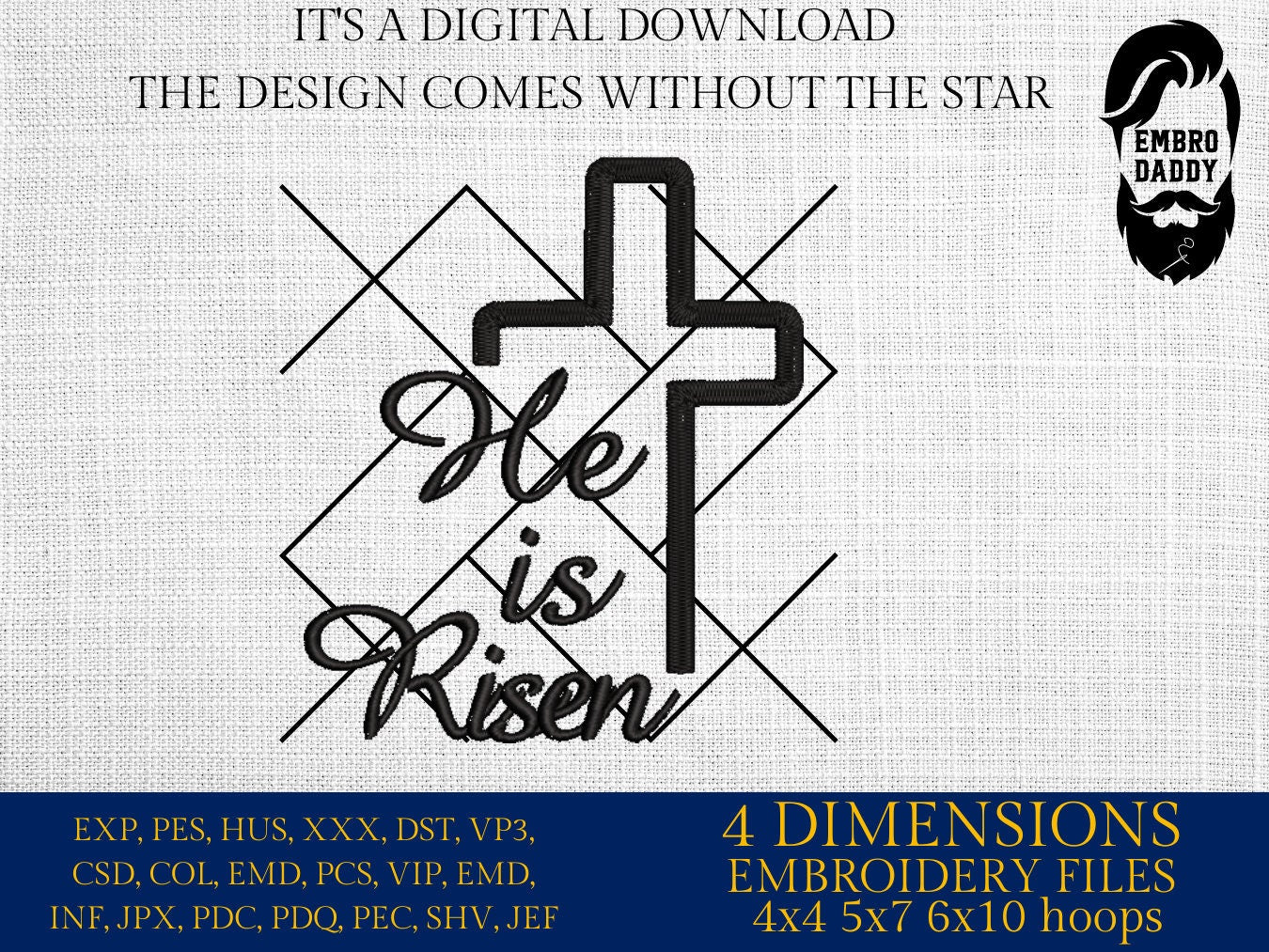 Machine Embroidery files, He is Risen, christian, easter, PES, xxx, hus & more