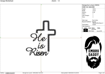 Machine Embroidery files, He is Risen, christian, easter, PES, xxx, hus & more