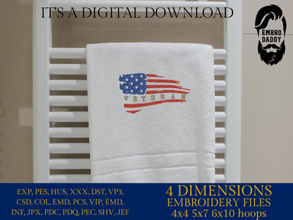 Machine Embroidery files, USA flag, Veteran, American Flag, PES, xxx, hus & more