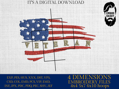 Machine Embroidery files, USA flag, Veteran, American Flag, PES, xxx, hus & more