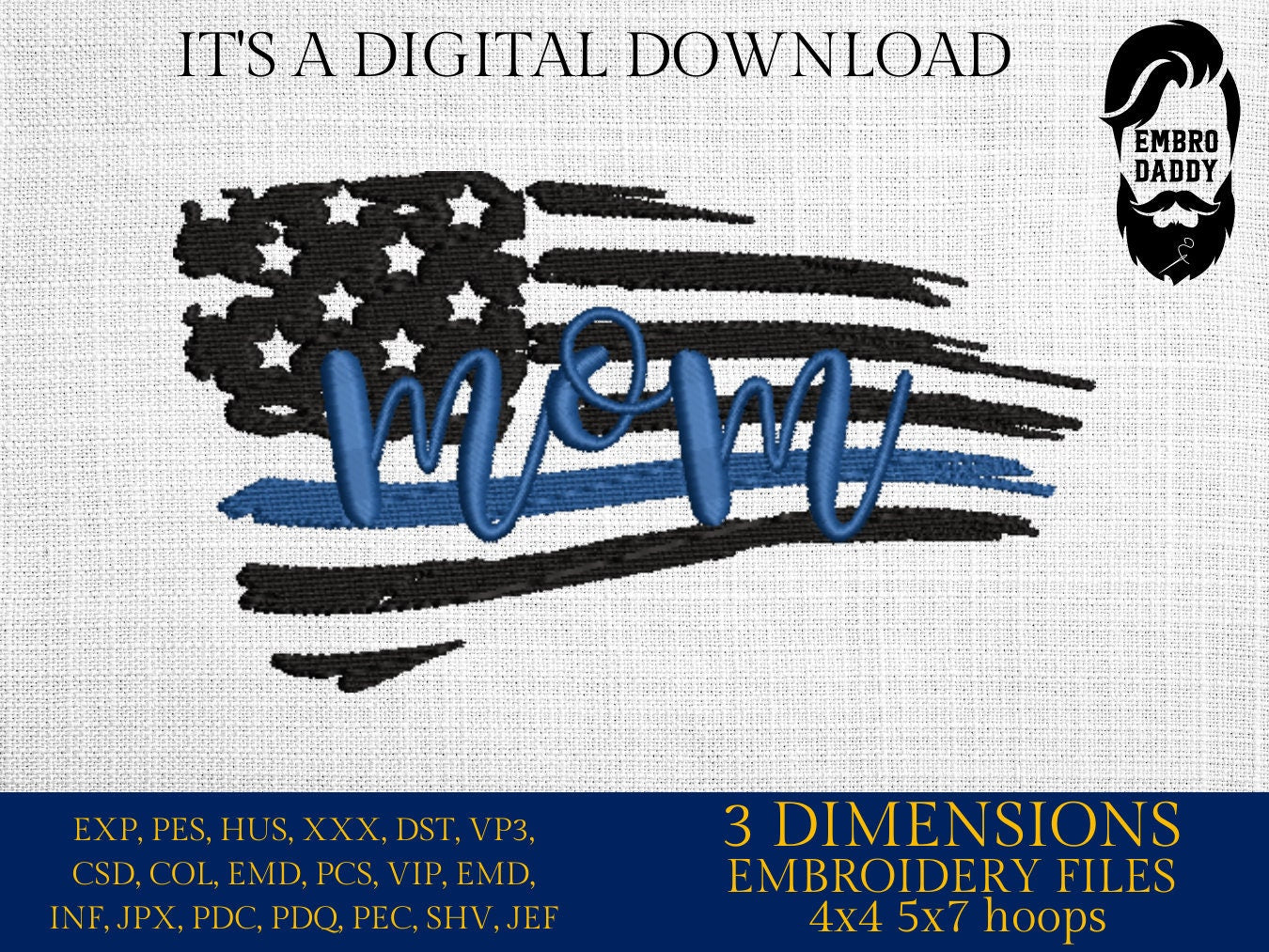 Machine Embroidery files, USA flag police mom, PES, xxx, hus & more, embroidery files