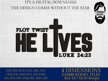 Machine Embroidery files, He is Risen, christian, easter, PES, xxx, hus & more