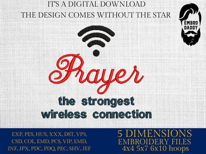 Machine Embroidery, Prayer The World's Greatest Wireless Connection embroidery files, gift idea PES, xxx, hus & more, easter