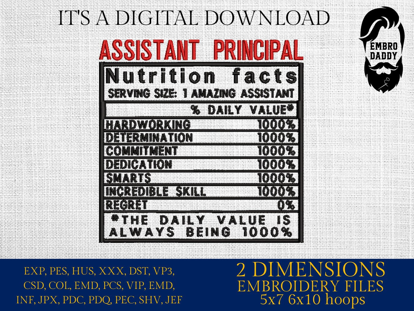 Machine Embroidery files, Assistant Principal facts, PES, dst xxx, hus & more