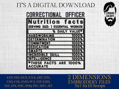 Machine Embroidery files, Correctional Officer facts, PES, dst xxx, hus & more