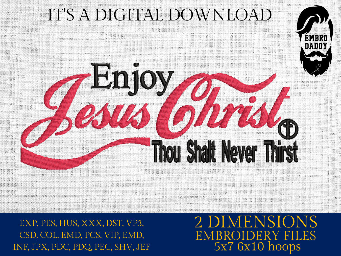 Machine Embroidery files, Enjoy Jesus Christ, Christian, PES, xxx, hus & more