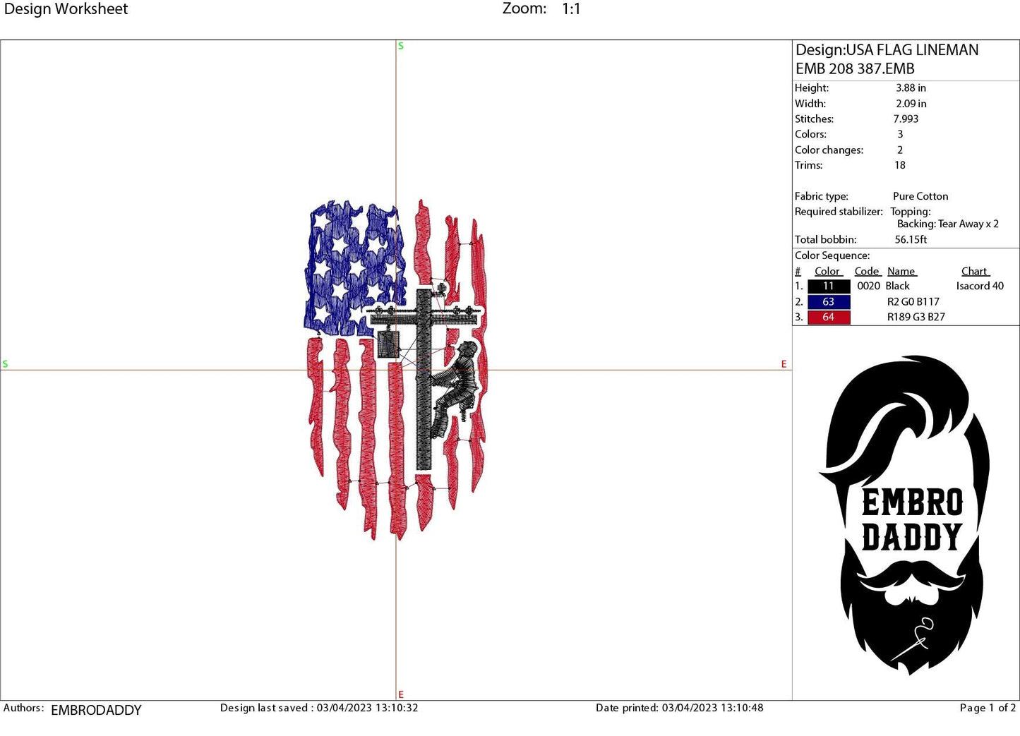 Machine Embroidery files, USA flag Lineman, PES, xxx, hus, dst & more