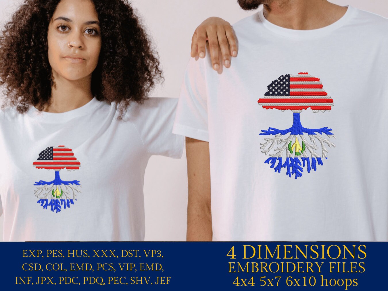 Machine Embroidery files, USA Tree El Salvador roots, PES, xxx, hus, dst & more