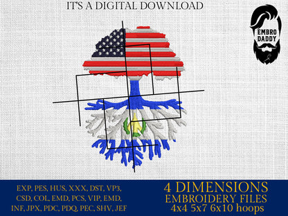 Machine Embroidery files, USA Tree El Salvador roots, PES, xxx, hus, dst & more