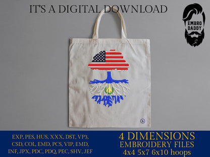 Machine Embroidery files, USA Tree El Salvador roots, PES, xxx, hus, dst & more