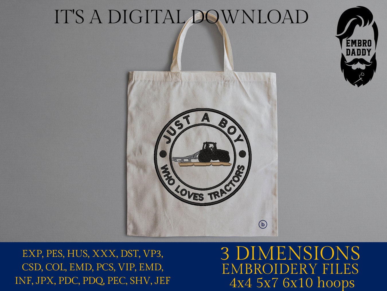 Machine Embroidery files, Just A Boy Who Loves Tractors, Tractor ,farm, PES, xxx, hus & more