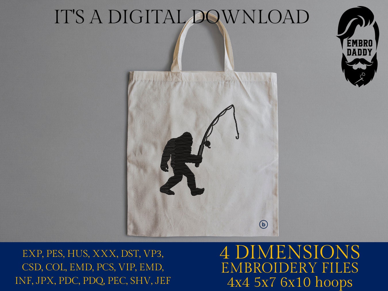 Machine Embroidery files, Bigfoot fisher, Bigfoot pes, Big Foot, Yeti, Sasquatch PES, xxx, hus & more