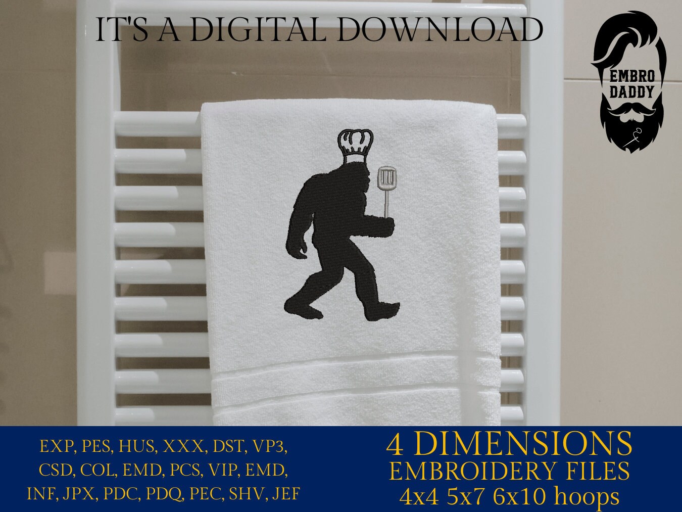 Machine Embroidery files, Bigfoot chef, Bigfoot pes, Big Foot, Yeti, Sasquatch PES, xxx, hus & more