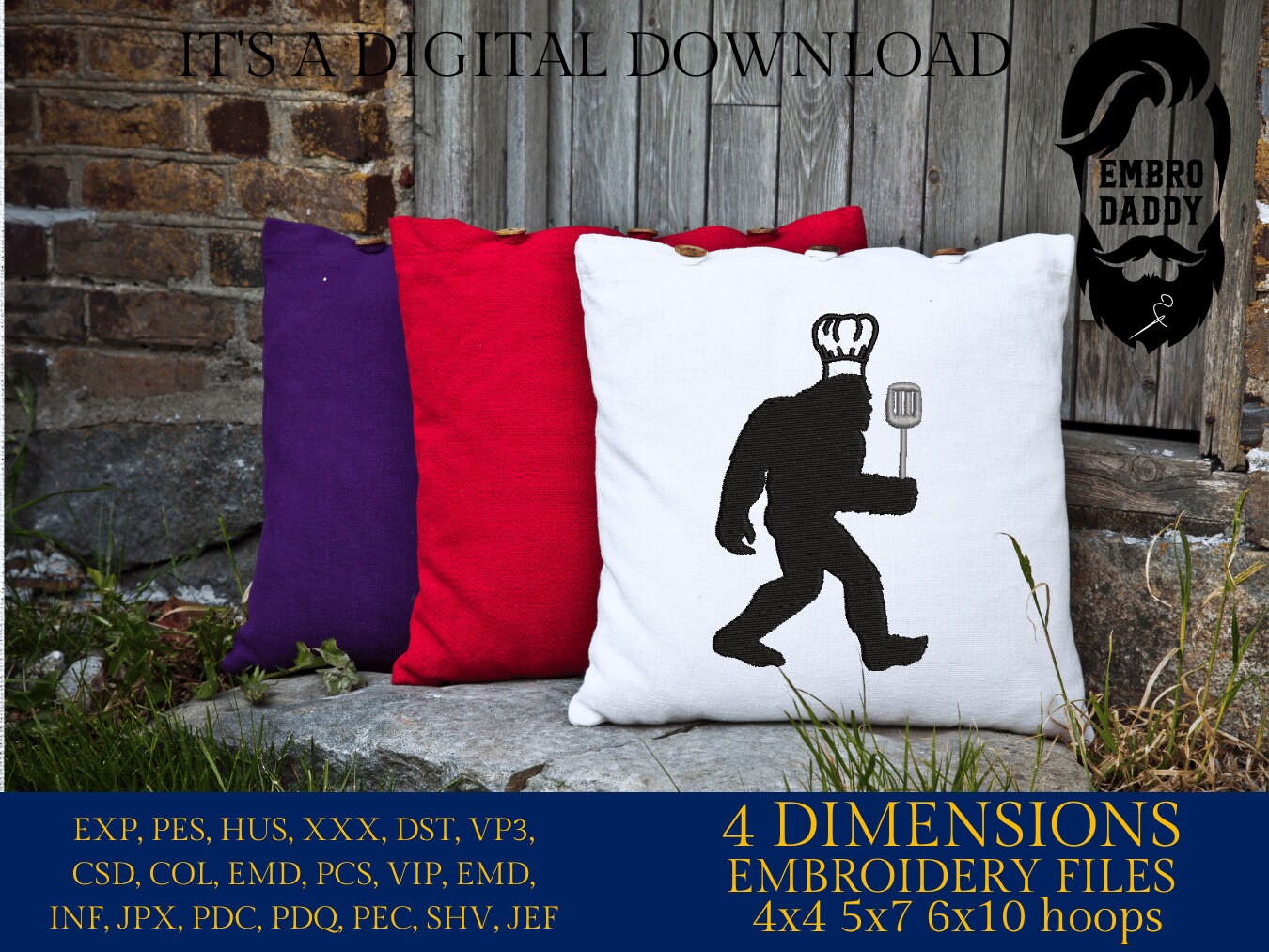 Machine Embroidery files, Bigfoot chef, Bigfoot pes, Big Foot, Yeti, Sasquatch PES, xxx, hus & more