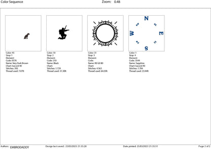Machine Embroidery files, Hunter with dog, Compass, PES, xxx, hus & more