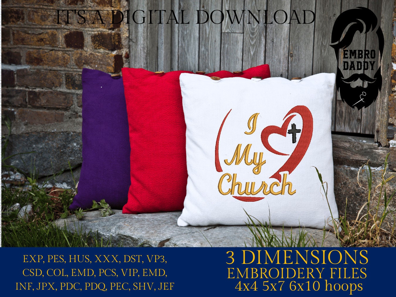 Machine Embroidery files, I love my Church, PES, xxx, hus, dst & more