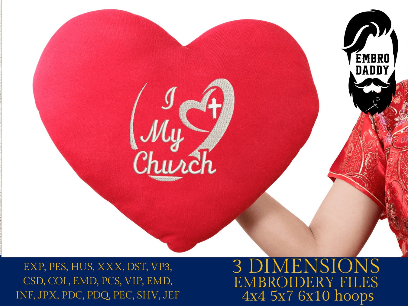 Machine Embroidery files, I love my Church, PES, xxx, hus, dst & more