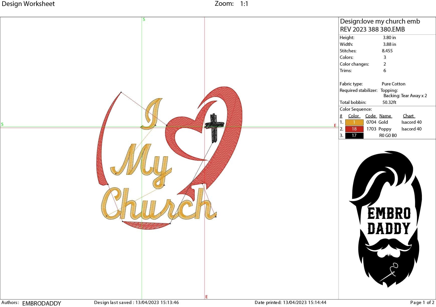 Machine Embroidery files, I love my Church, PES, xxx, hus, dst & more