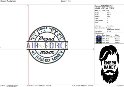 Machine Embroidery files, Proud Air Force Mom PES, DST, xxx, hus & more