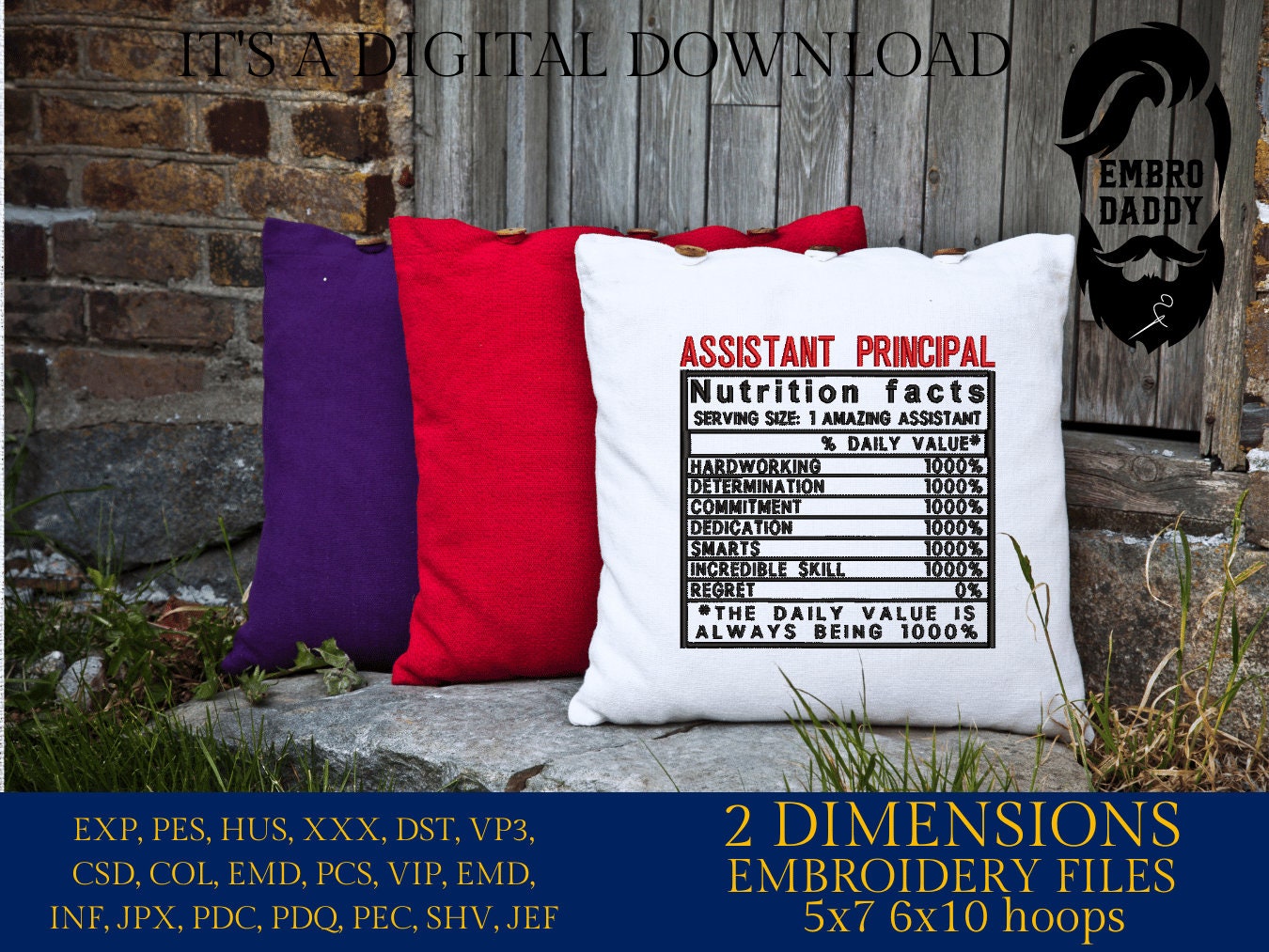 Machine Embroidery files, Assistant Principal facts, PES, dst xxx, hus & more