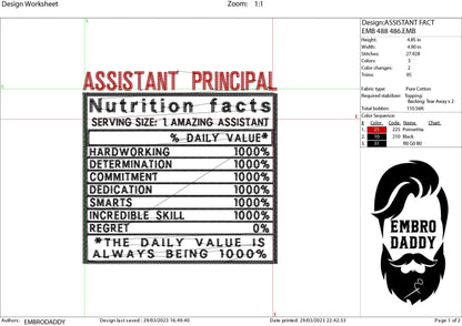 Machine Embroidery files, Assistant Principal facts, PES, dst xxx, hus & more