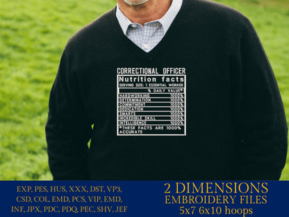 Machine Embroidery files, Correctional Officer facts, PES, dst xxx, hus & more