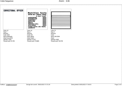 Machine Embroidery files, Correctional Officer facts, PES, dst xxx, hus & more