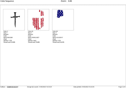 Machine Embroidery files, USA flag Nails Cross PES, xxx, hus & more