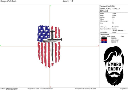 Machine Embroidery files, USA flag Nails Cross PES, xxx, hus & more