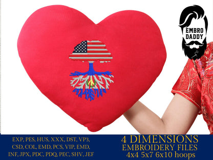 Machine Embroidery files, USA Tree El Salvador roots, PES, xxx, hus, dst & more