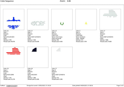 Machine Embroidery files, USA Tree El Salvador roots, PES, xxx, hus, dst & more