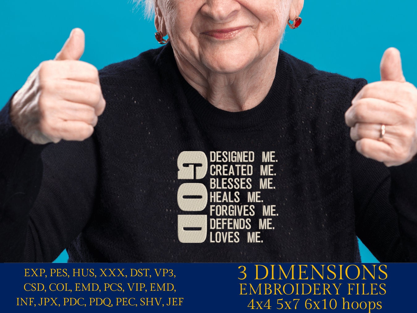 Machine Embroidery files, God designed me, PES, DST, xxx, hus & more