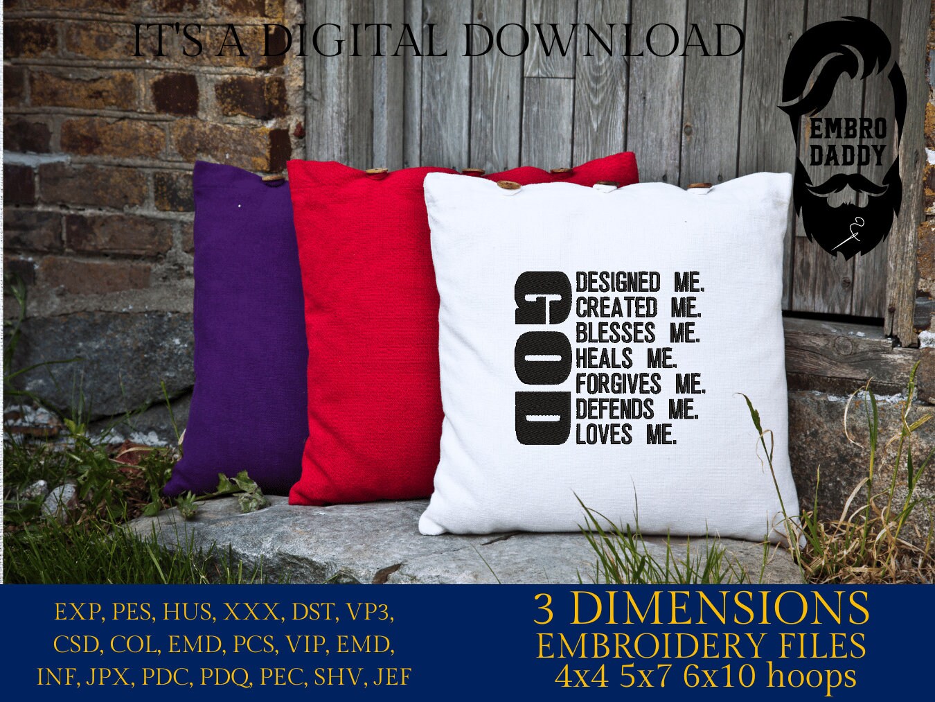 Machine Embroidery files, God designed me, PES, DST, xxx, hus & more