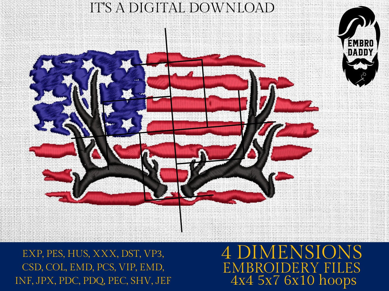 Machine Embroidery files, USA flag, Antlers PES, xxx, hus & more