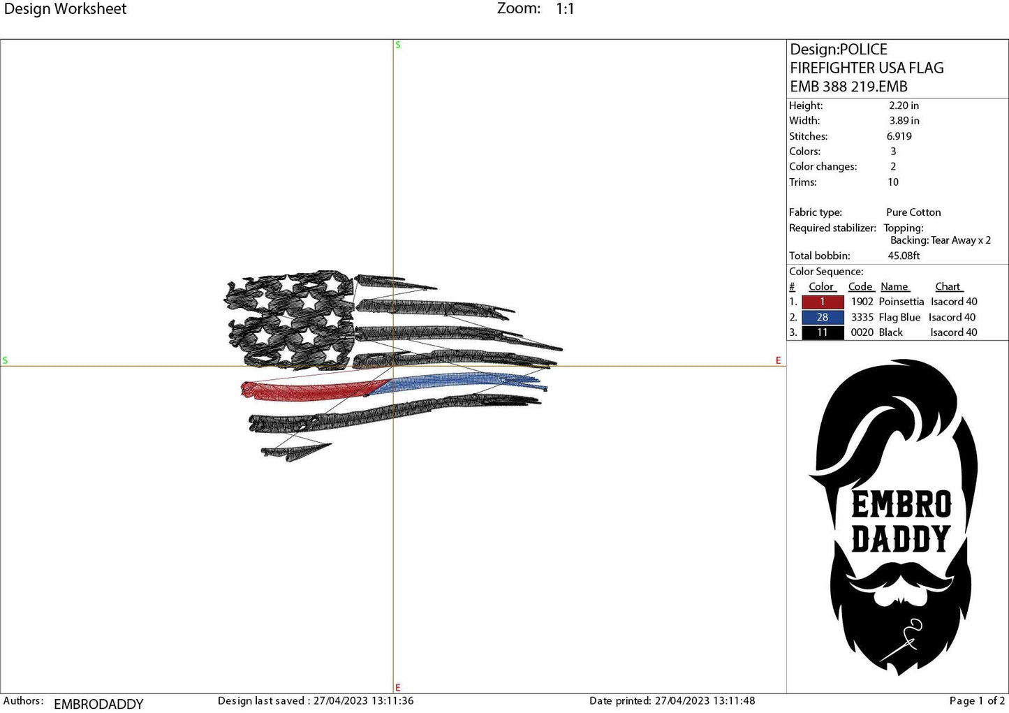 Machine Embroidery files, American Flag Thin Blue and Red Line, PES, DST, xxx, hus & more, embroidery files