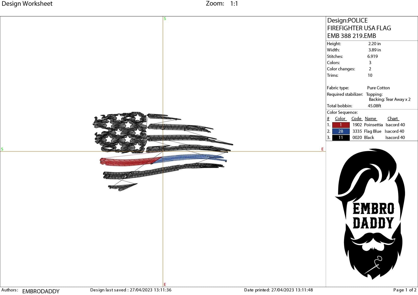Machine Embroidery files, American Flag Thin Blue and Red Line, PES, DST, xxx, hus & more, embroidery files