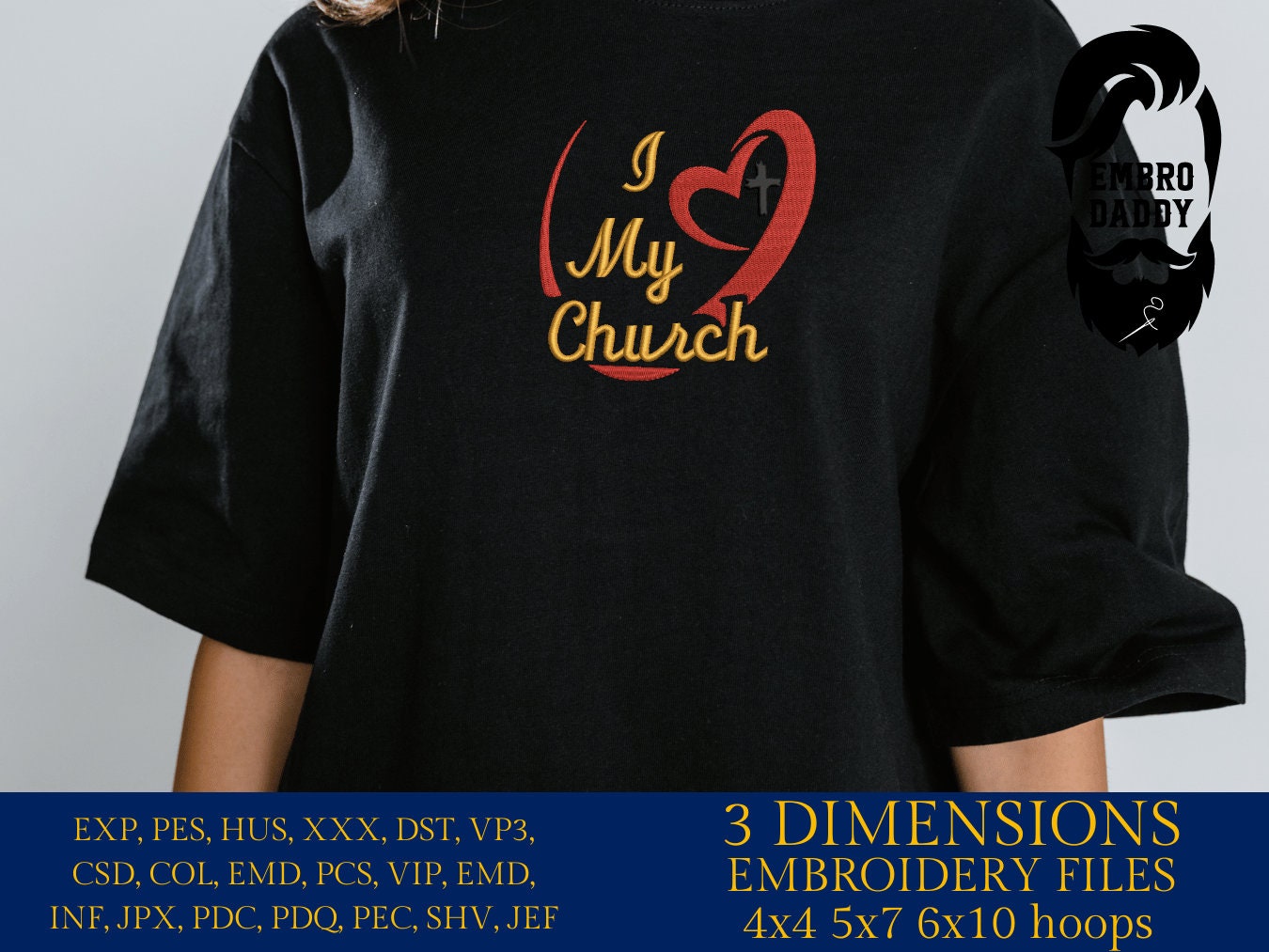 Machine Embroidery files, I love my Church, PES, xxx, hus, dst & more